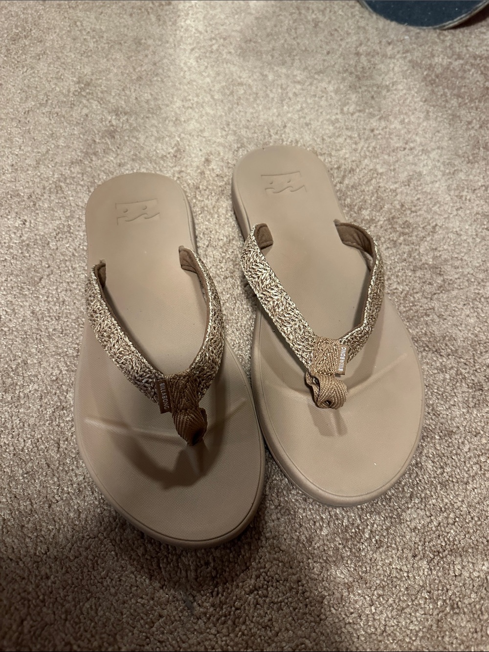 Billabong Women's Beige Glitter Strap Flip Flops